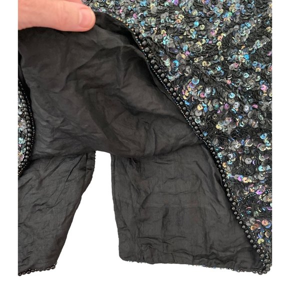 Vintage Jean for Joseph Le Bon Dress Black Beaded Sequined Pure Silk Dress M NWT - Picture 9 of 13